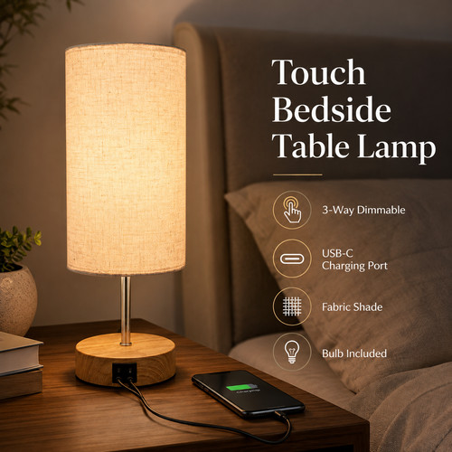 Touch bedside table lamp usb - bedside, usb-c