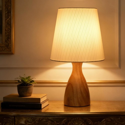 Wood bedside table - wood, lamp