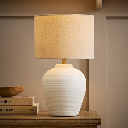 White ribbed ceramic table - white,